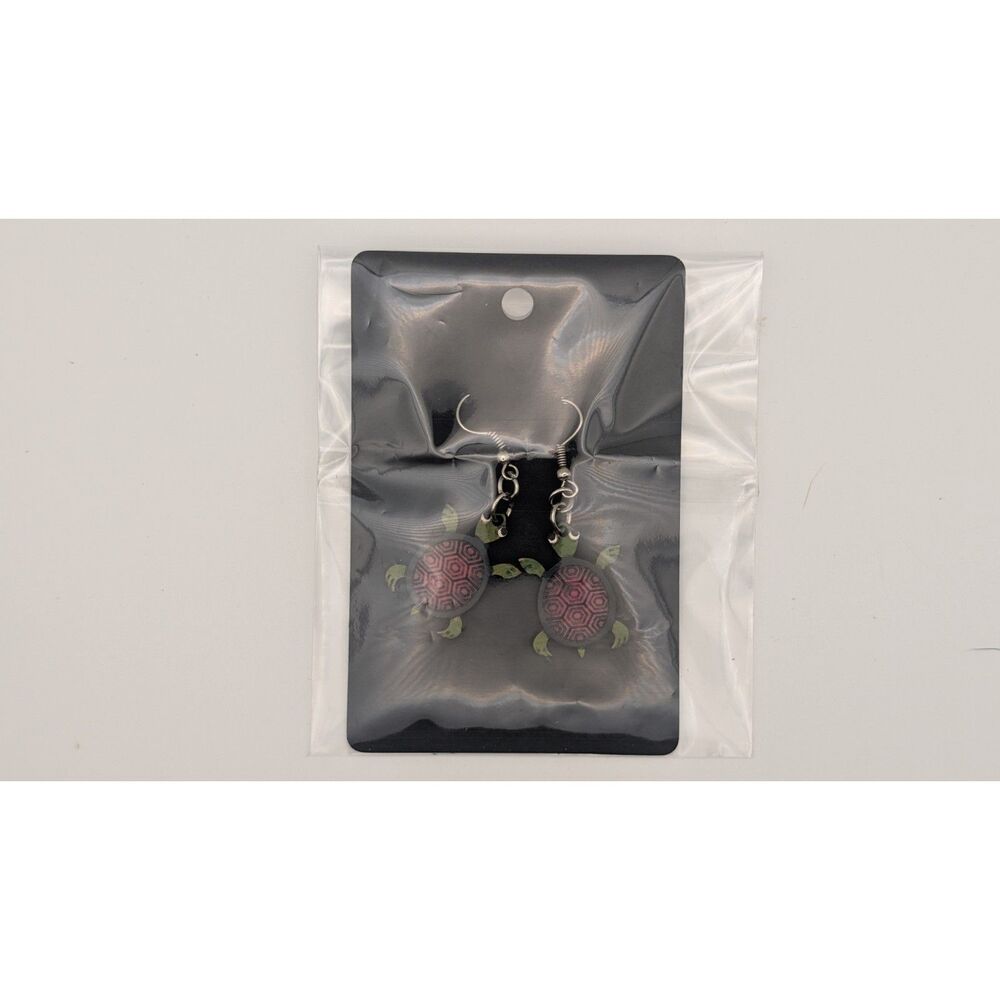 Cute Turtle Dangle Earrings Pink and Green Shell Pattern